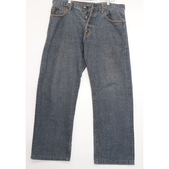 Evisu Japan Indigo Wide Leg Denim Button Fly Jeans 36x30 100% Cotton Classic Fit - Picture 1 of 16